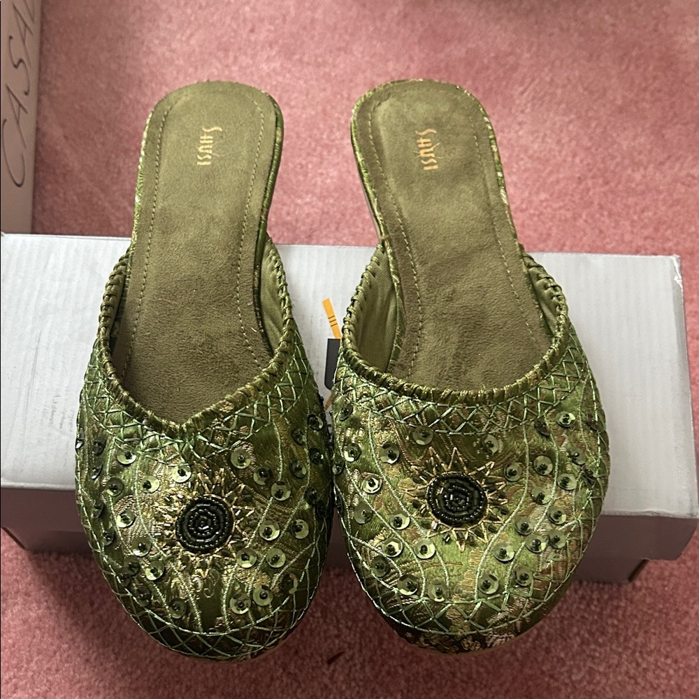 Castaner Olive Embellished Mules